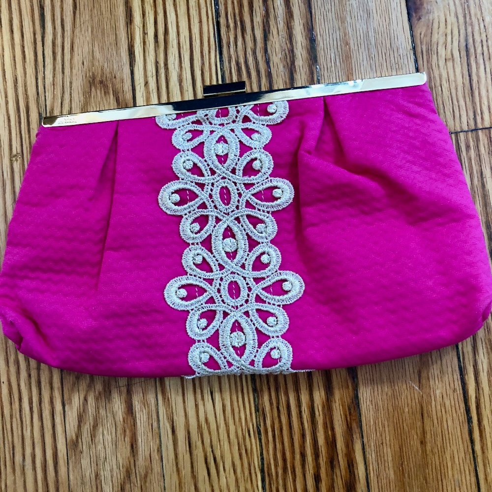 Lilly Pulitzer Pink Clutch w Gold Chain Strap